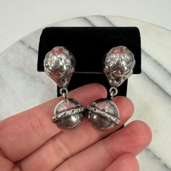 Vintage Chunky Statement Silver Earrings - Picture 5 of 5